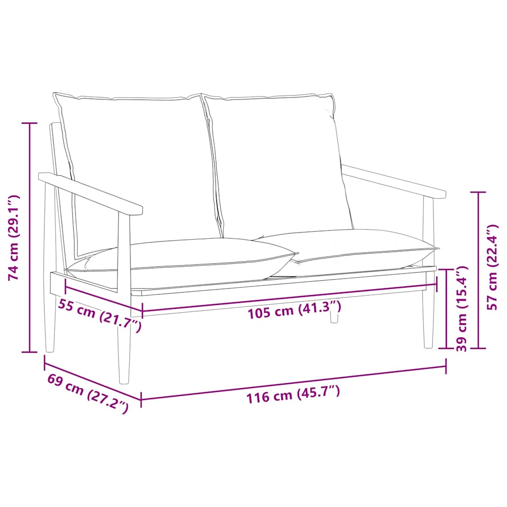 2-Sitzer-Sofa Echtleder Akazienholz Braun
