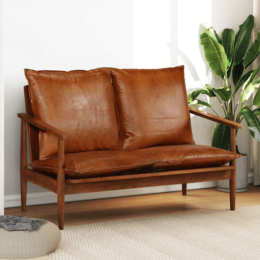 2-Sitzer-Sofa Echtleder Akazienholz Braun