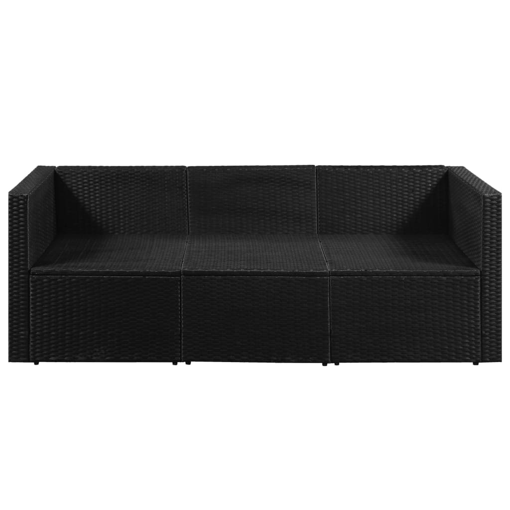 3-Sitzer-Gartensofa Schwarz Poly Rattan mit weißen Kissen