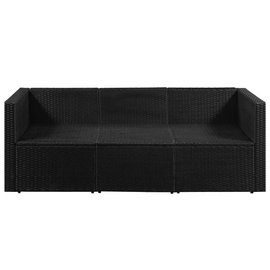 3-Sitzer-Gartensofa Schwarz Poly Rattan mit weißen Kissen