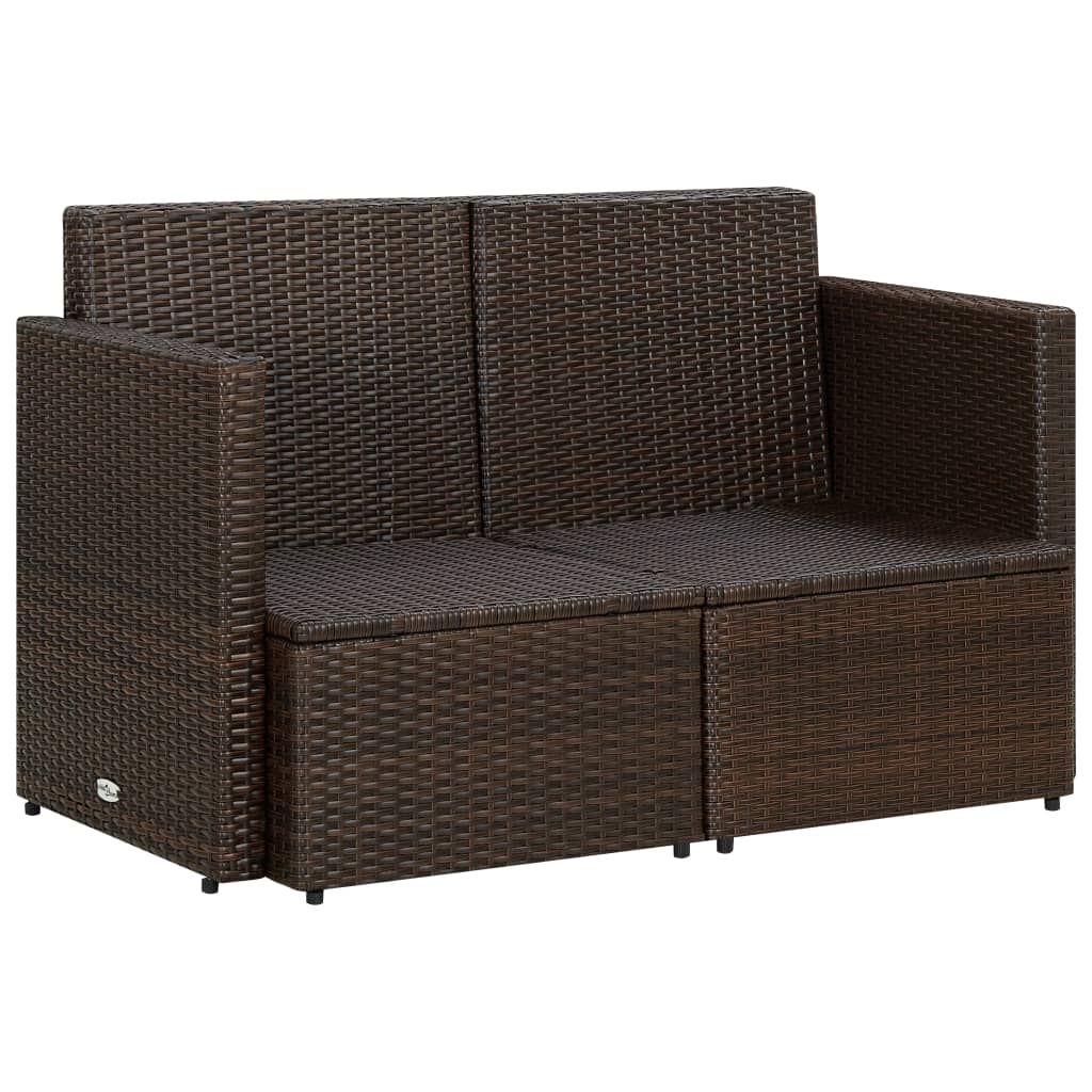 2-Sitzer-Gartensofa mit Auflagen Braun Poly Rattan