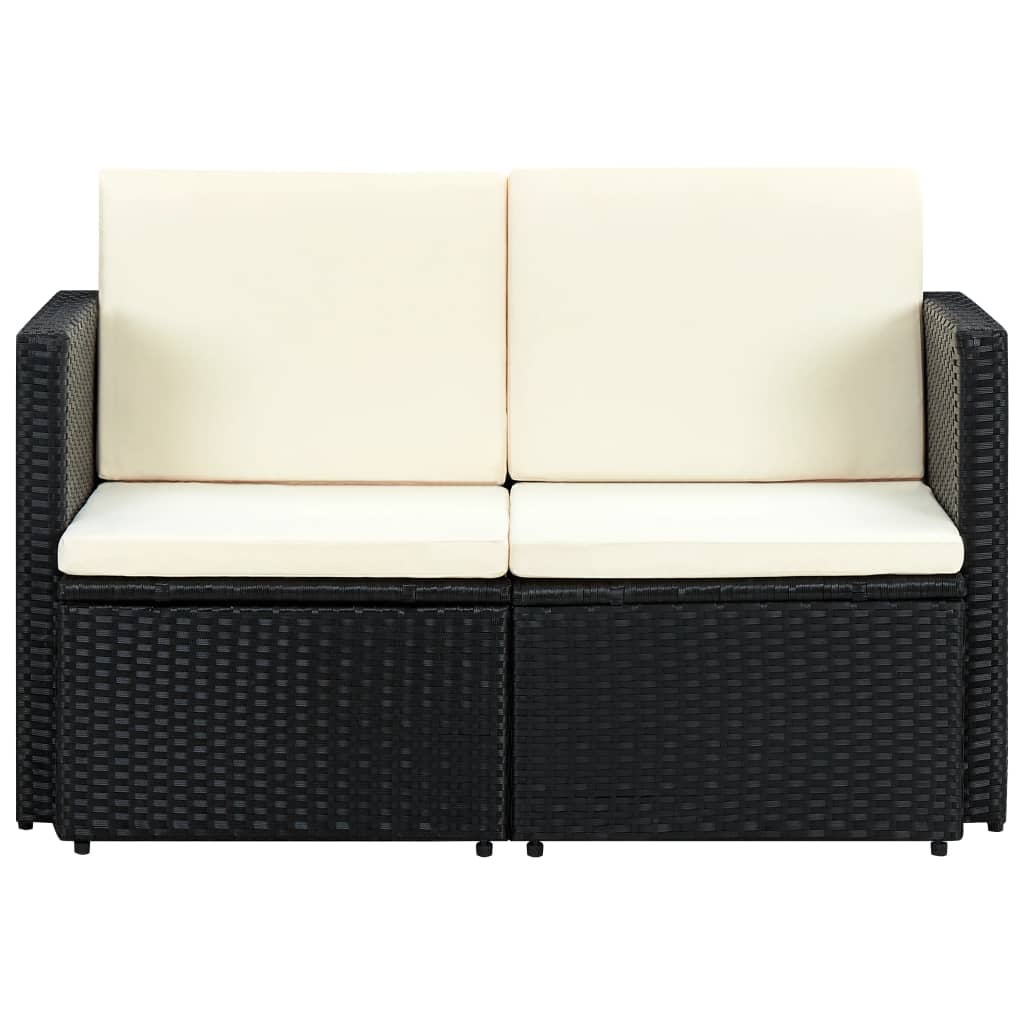 2-Sitzer-Gartensofa mit Auflagen Schwarz Poly Rattan