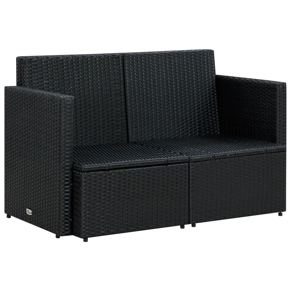 2-Sitzer-Gartensofa mit Auflagen Schwarz Poly Rattan