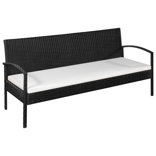 3-Sitzer-Gartensofa mit Auflagen Schwarz Poly Rattan