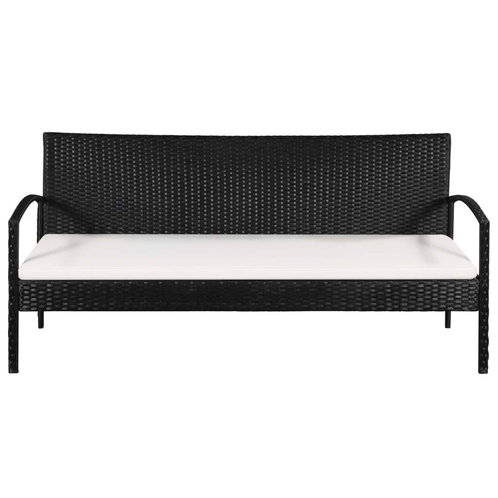 3-Sitzer-Gartensofa mit Auflagen Schwarz Poly Rattan