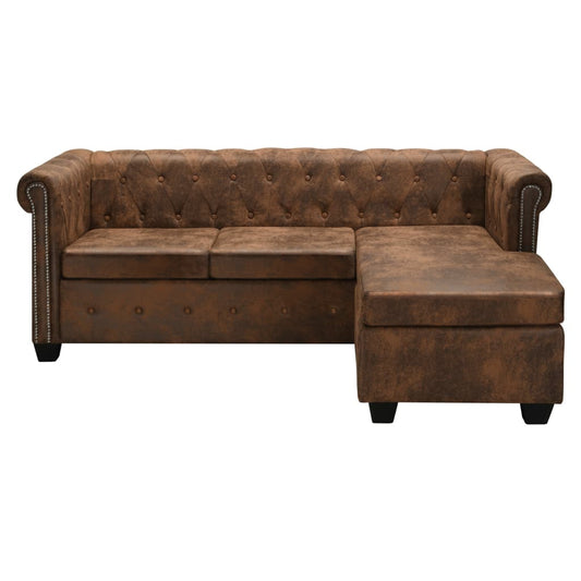 Chesterfield-Sofa L-Form Kunstwildleder Braun