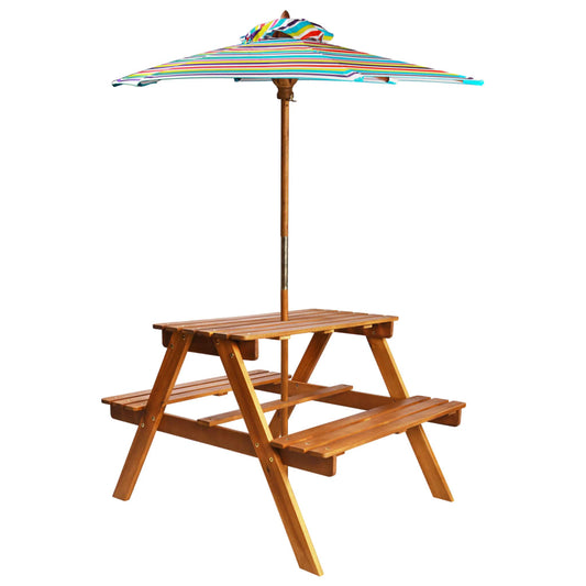 Table de pique-nique enfant avec parasol 79x90x60 cm bois d'acacia