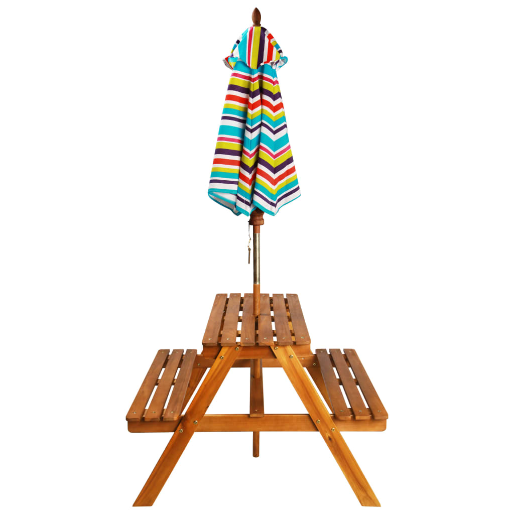 Table de pique-nique enfant avec parasol 79x90x60 cm bois d'acacia