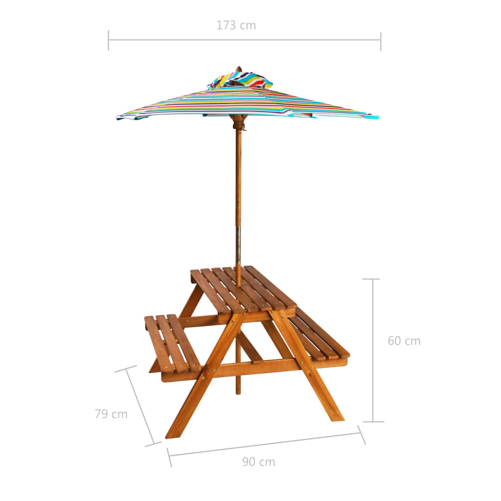 Table de pique-nique enfant avec parasol 79x90x60 cm bois d'acacia