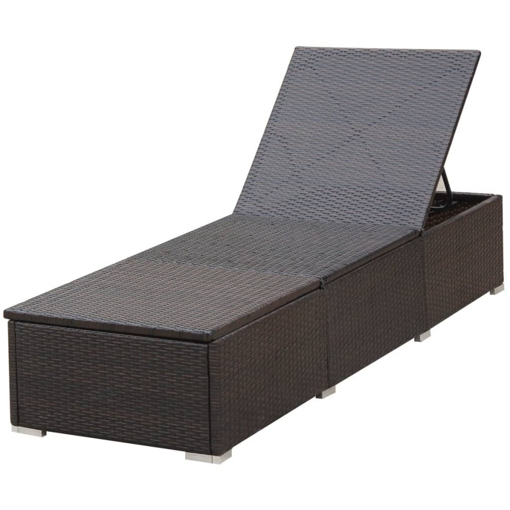 Bain de soleil avec coussin poly rotin marron