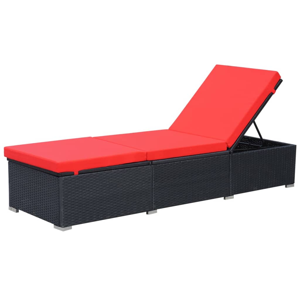 Bain de soleil avec coussin poly rotin noir