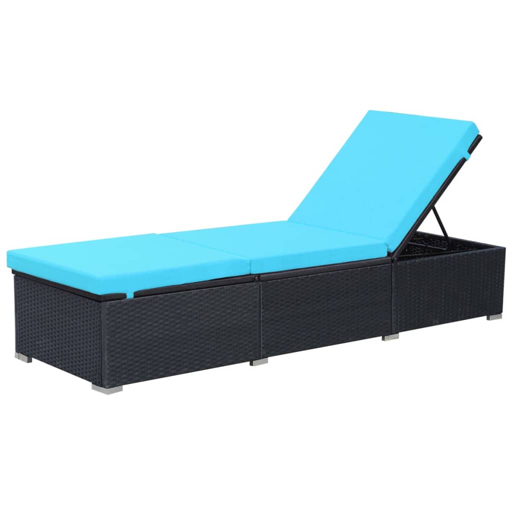 Bain de soleil avec coussin poly rotin noir