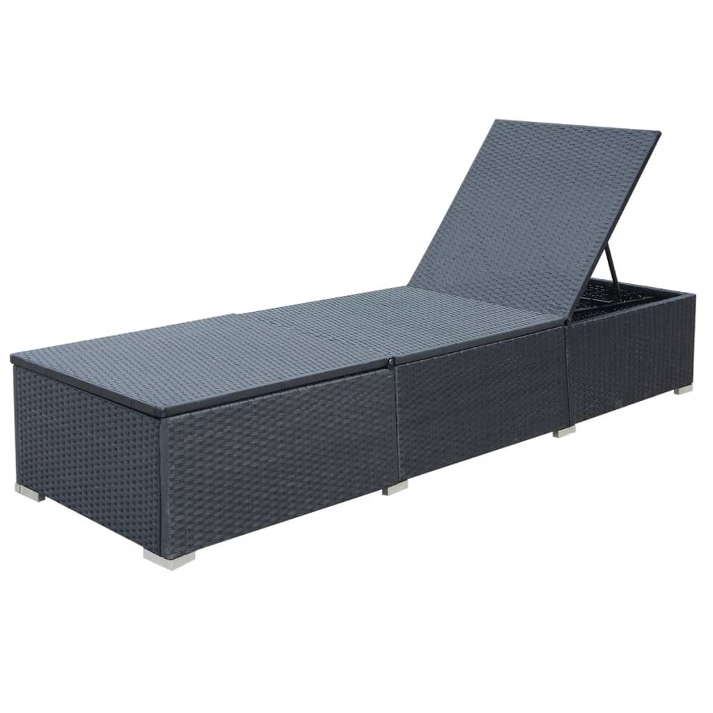 Bain de soleil avec coussin poly rotin noir