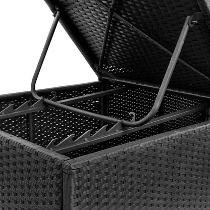 Sonnenliege mit Auflage Poly Rattan Schwarz