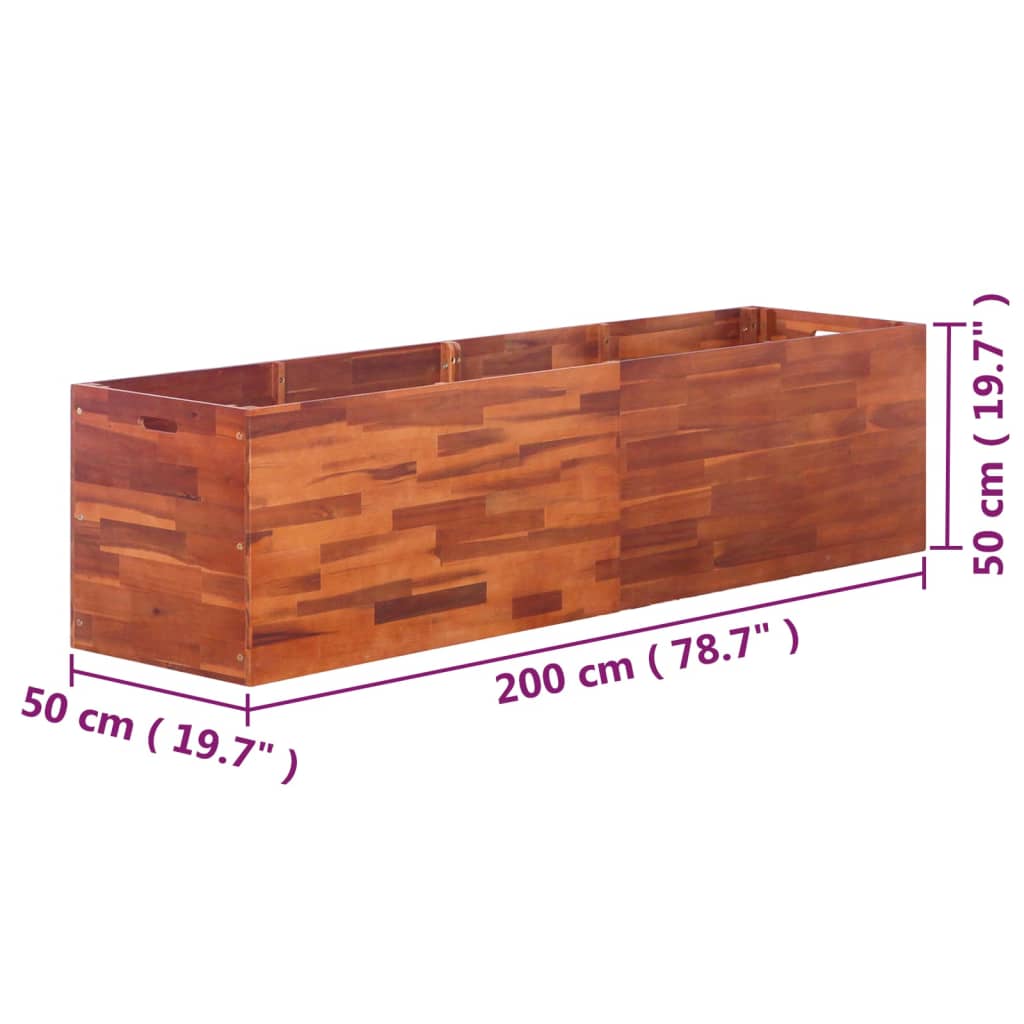 Plate-bande surélevée de jardin en bois d'acacia 200x50x50 cm