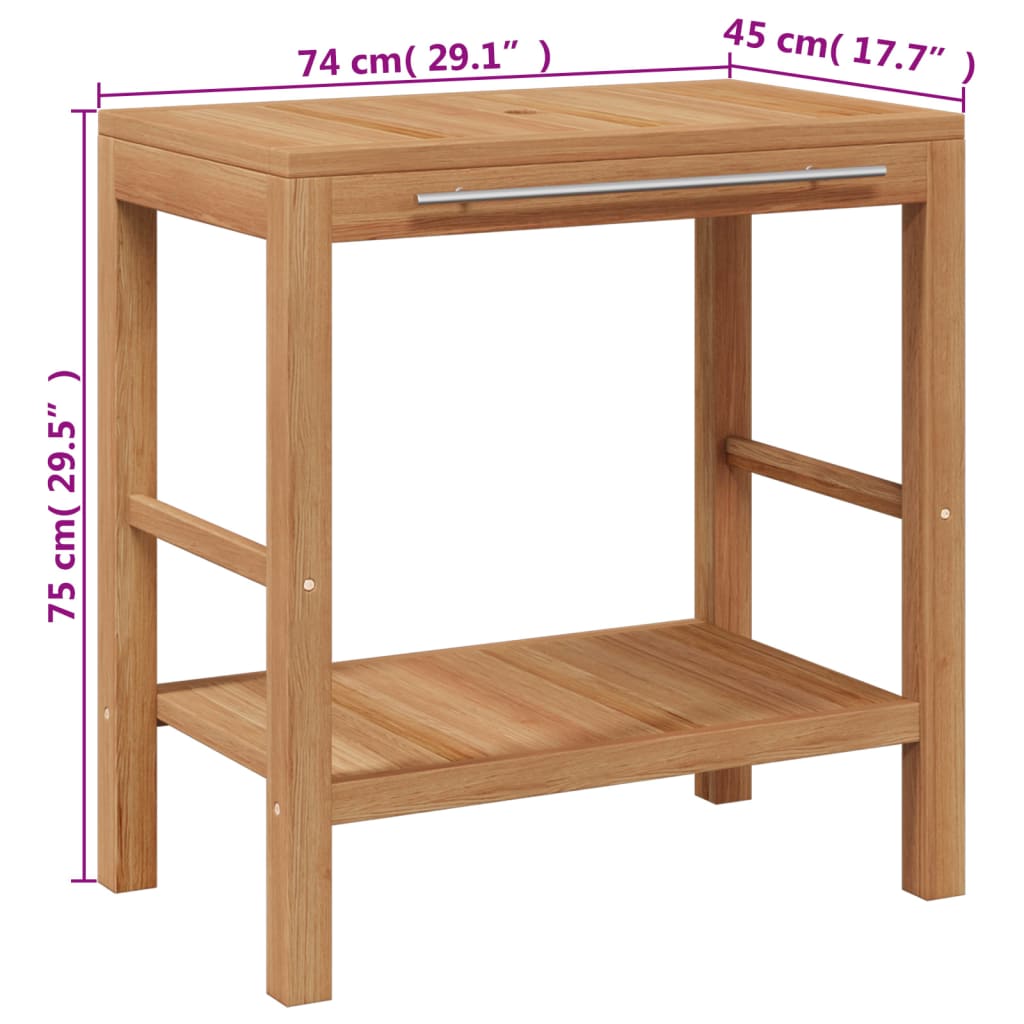 Waschtisch Massivholz Teak mit Waschbecken aus Flussstein