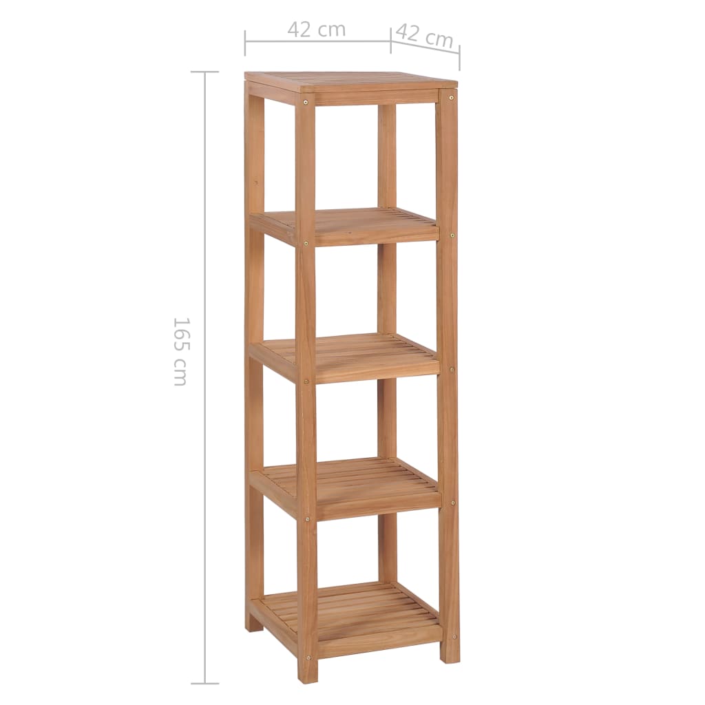 Bathroom shelf with 4 shelves, solid teak wood, 42 x 42 x 165 cm