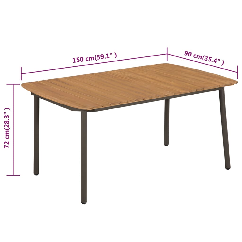 Table basse 150x90x72 cm bois d'acacia massif et acier