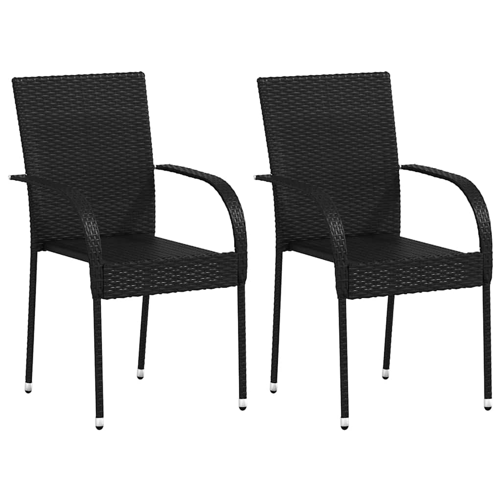 Stapelbare Gartenstühle 2 Stk. Poly Rattan Schwarz