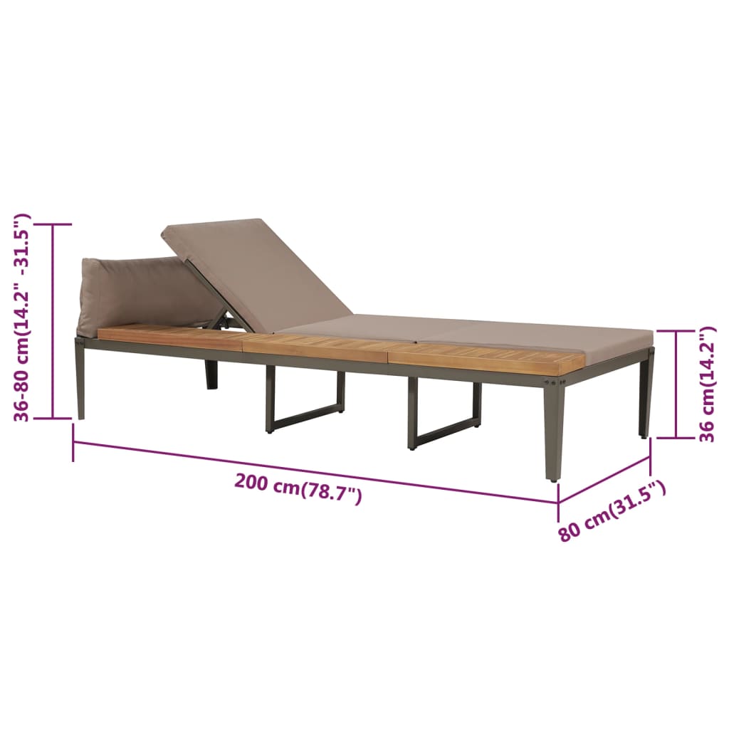 Bain de soleil avec rembourrage en bois d'acacia massif marron