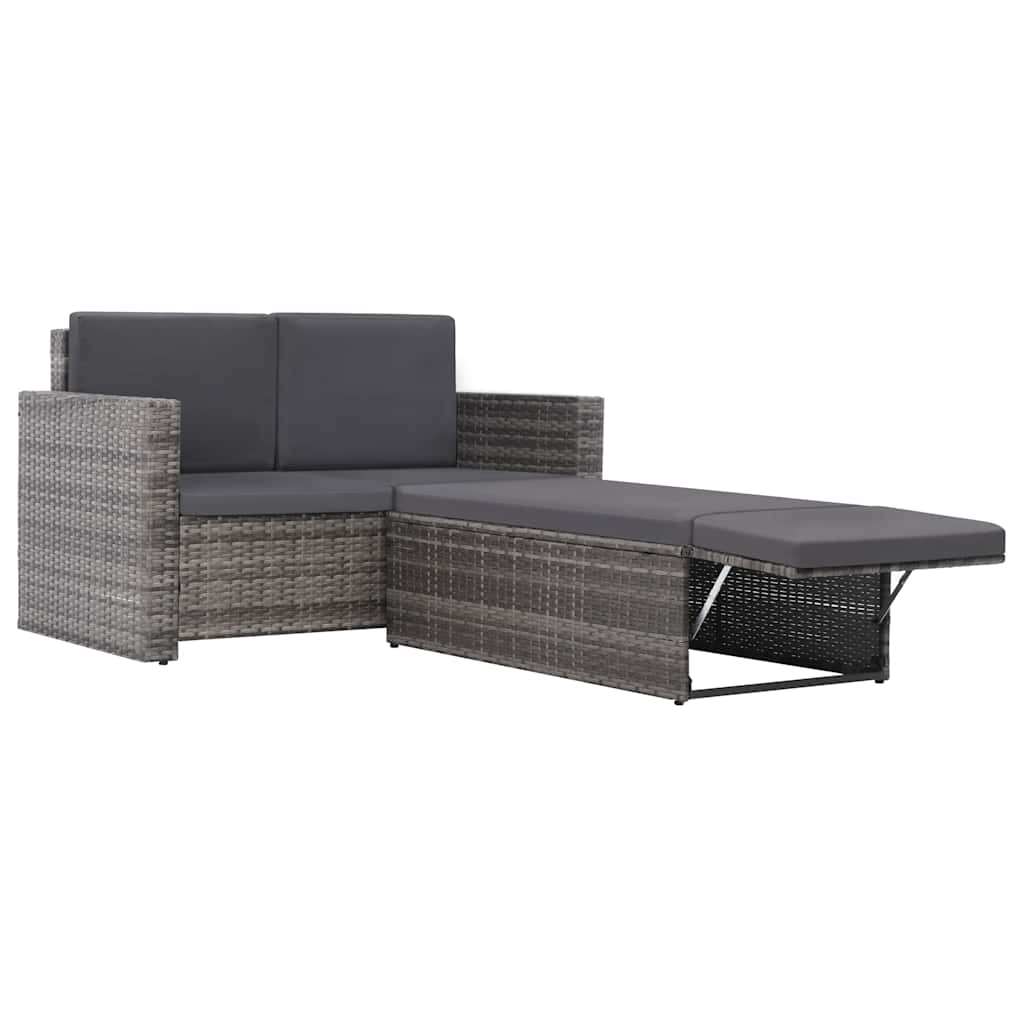 2-tlg. Garten-Lounge-Set mit Auflagen Poly Rattan Grau
