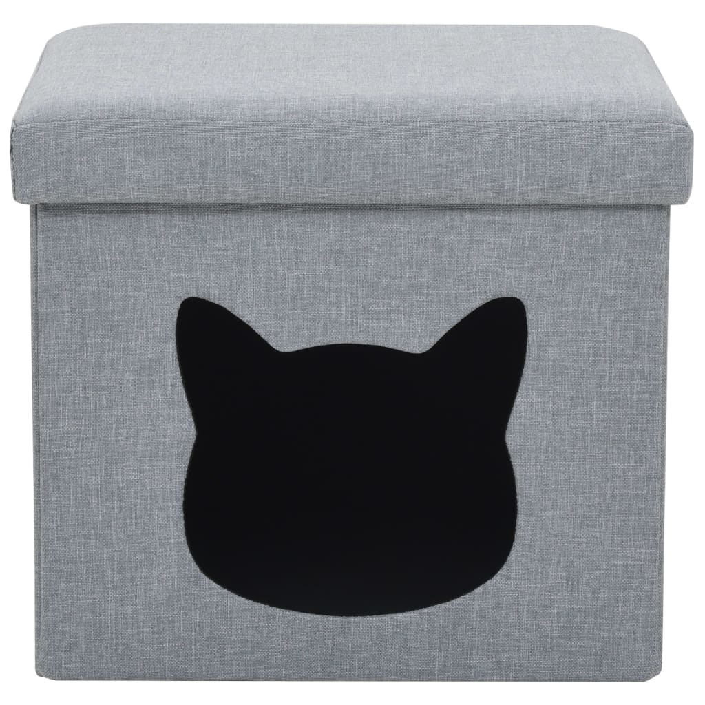 Falthocker Katzenbett Leinenoptik 37×33×33 cm Grau