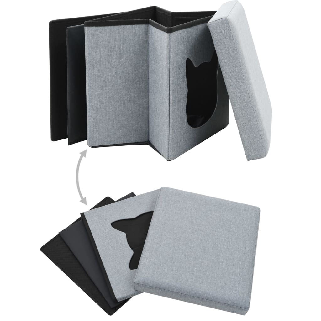 Falthocker Katzenbett Leinenoptik 37×33×33 cm Grau