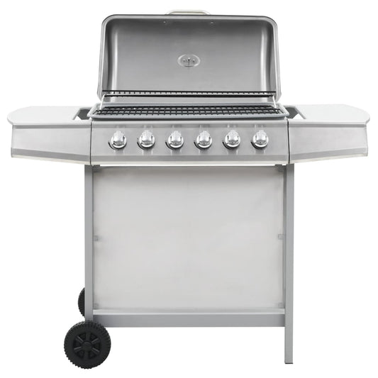 Barbecue à gaz avec 6 brûleurs en acier inoxydable argenté