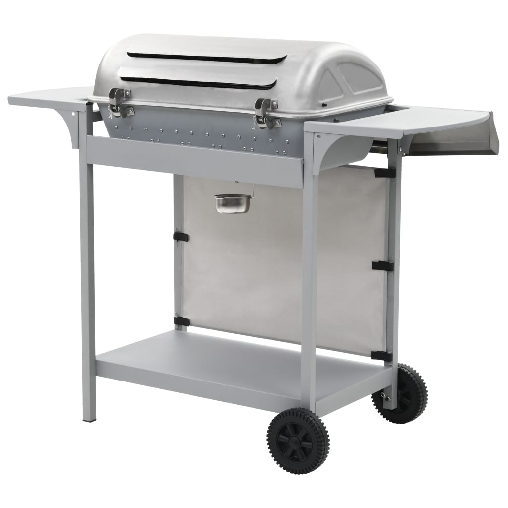 Barbecue à gaz avec 6 brûleurs en acier inoxydable argenté