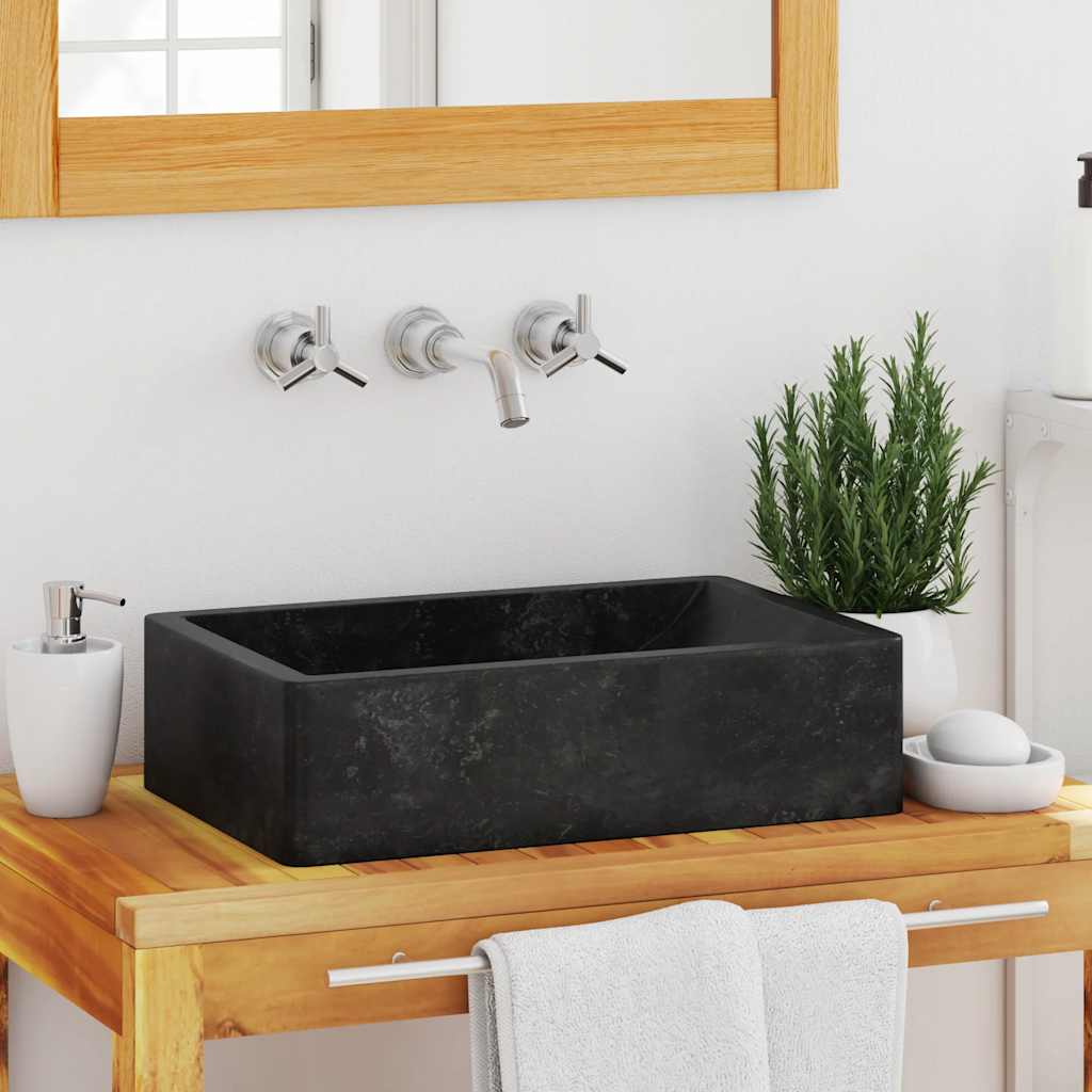 Waschbecken 45x30x12 cm Marmor Hochglanz-Schwarz
