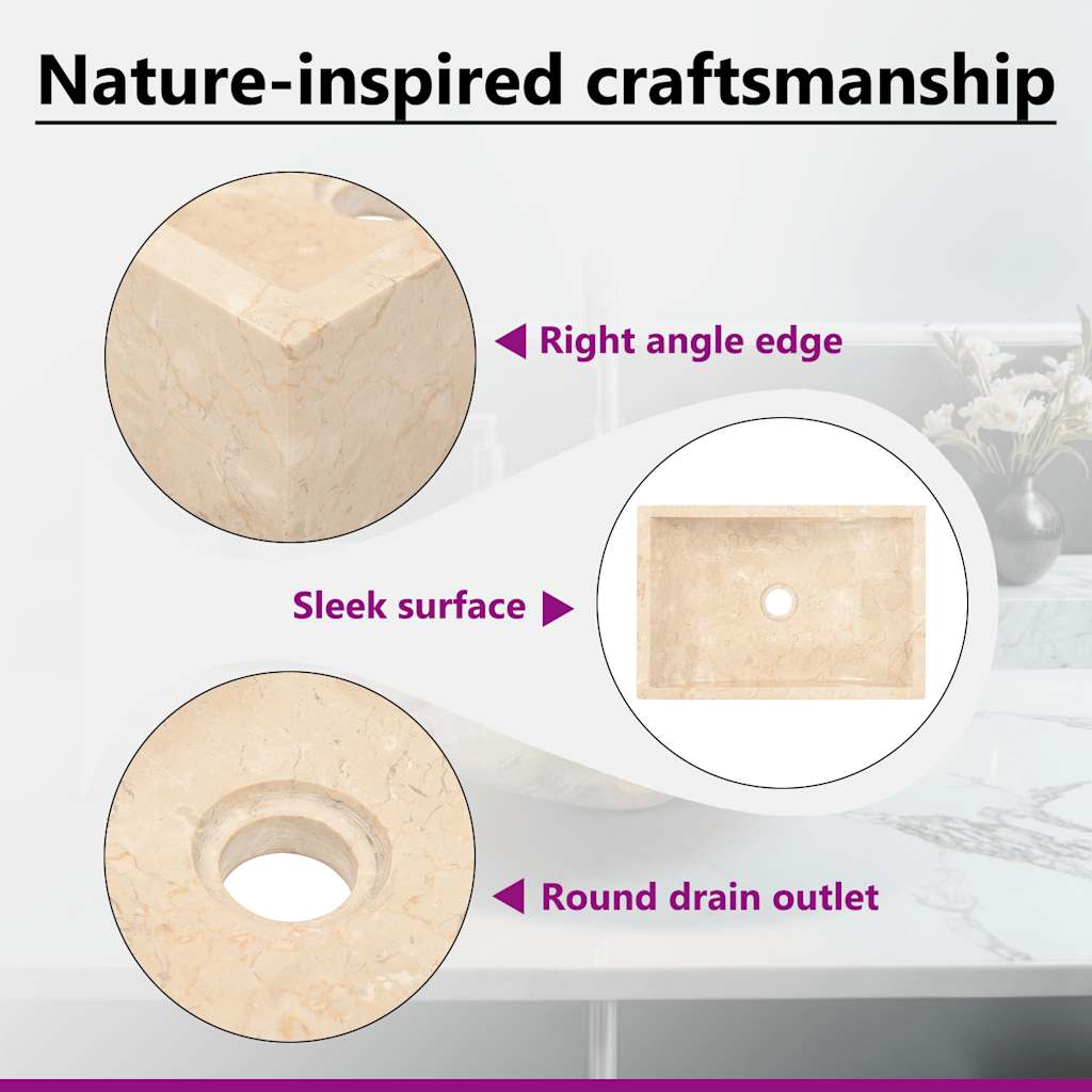 Waschbecken 45x30x12 cm Marmor Hochglanz-Creme