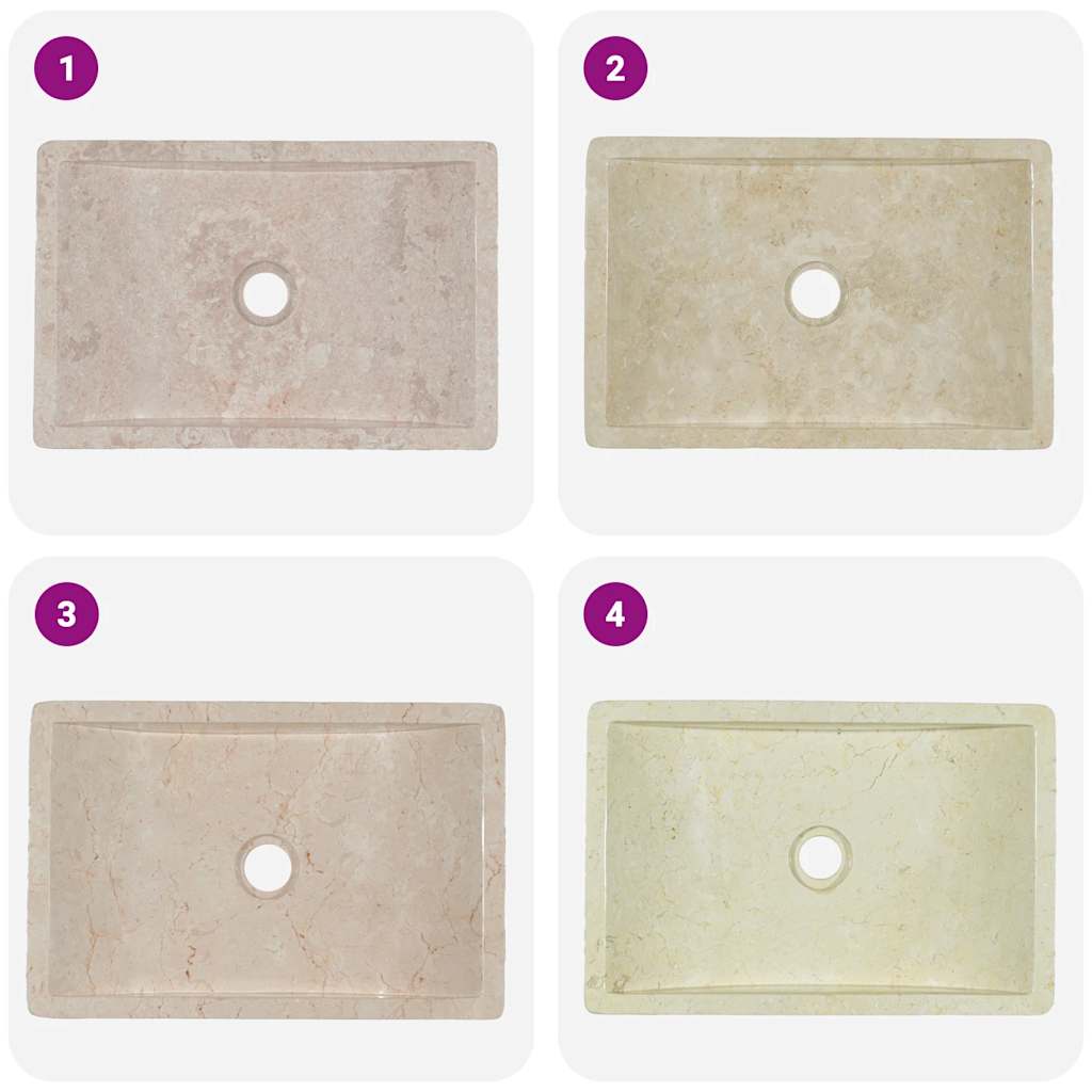 Waschbecken 45x30x12 cm Marmor Hochglanz-Creme