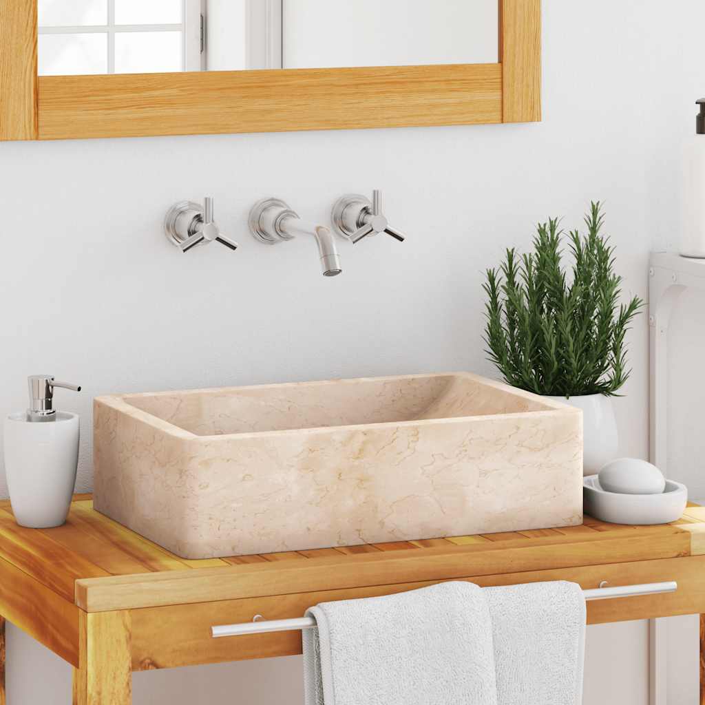 Waschbecken 45x30x12 cm Marmor Hochglanz-Creme