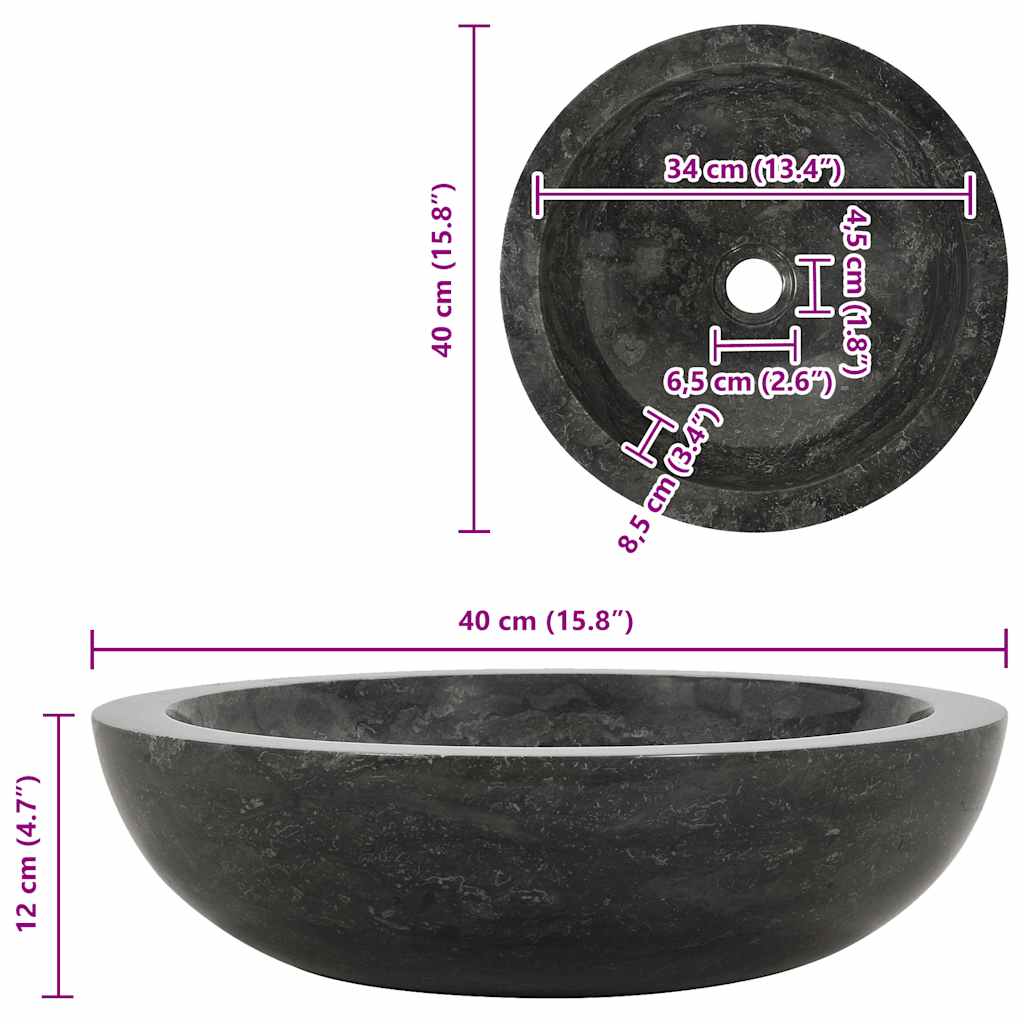 Waschbecken 40x12 cm Marmor Schwarz