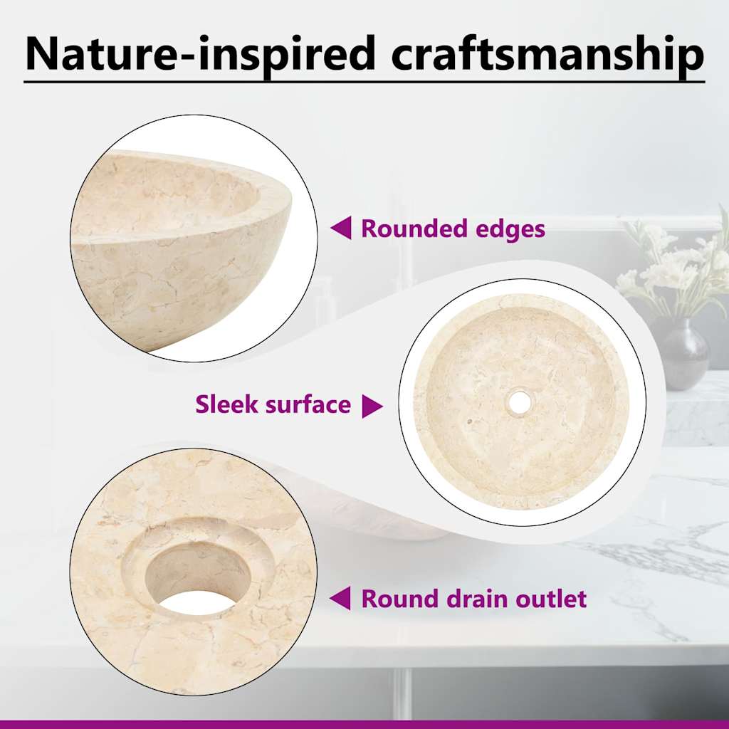 Waschbecken 40x12 cm Marmor Creme
