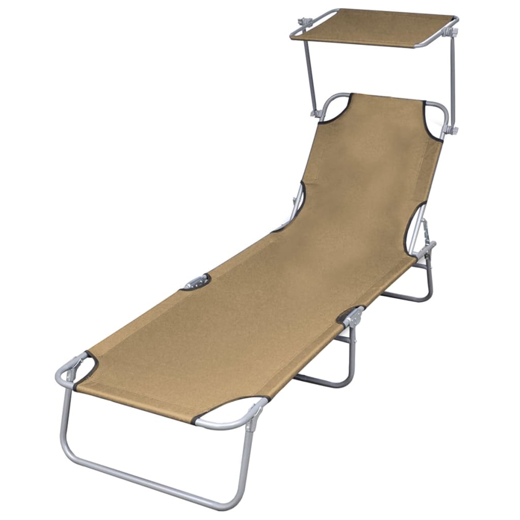 Chaise longue pliante avec protection solaire acier taupe