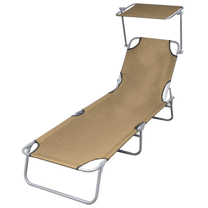Sonnenliege Klappbar mit Sonnenschutz Stahl Taupe
