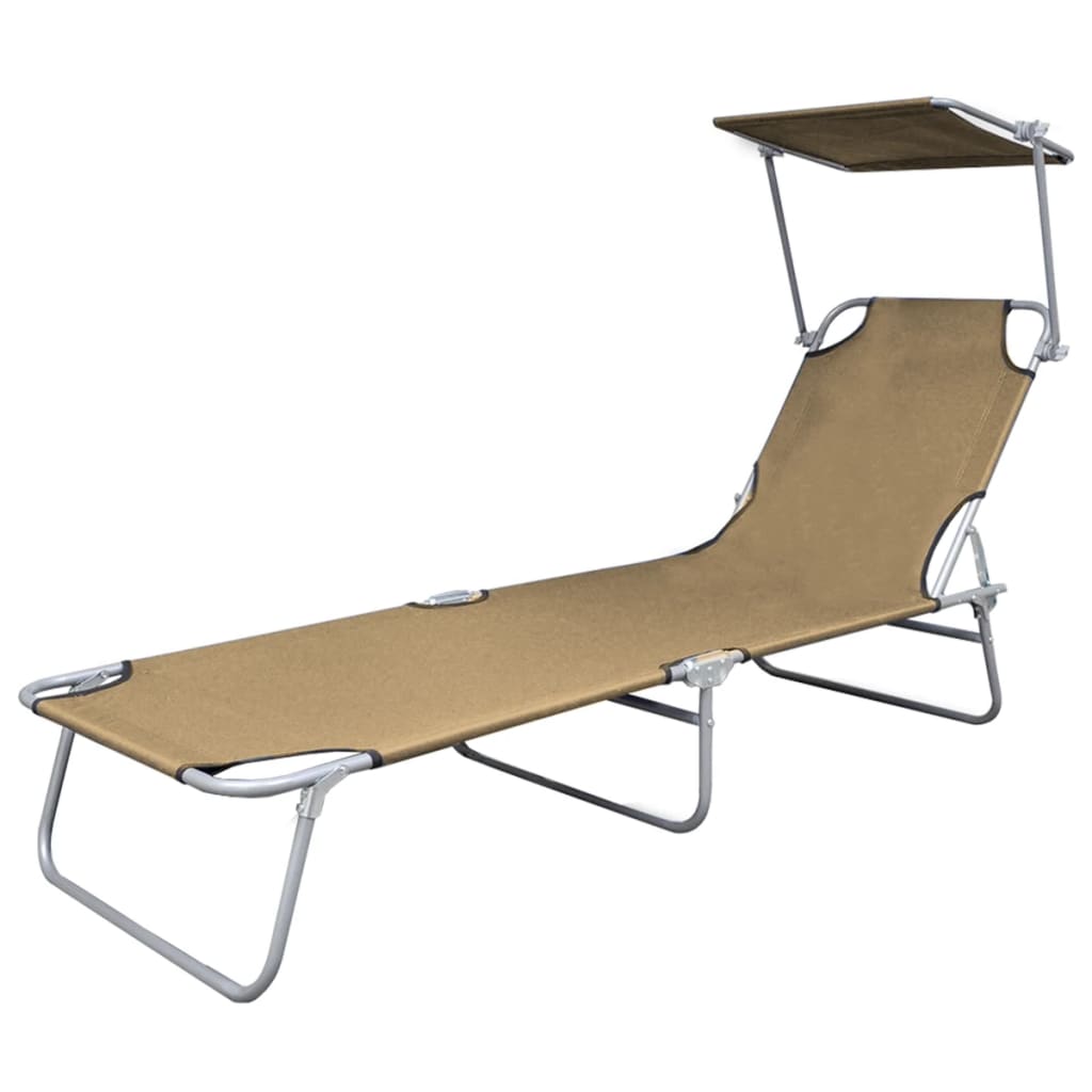 Chaise longue pliante avec protection solaire acier taupe