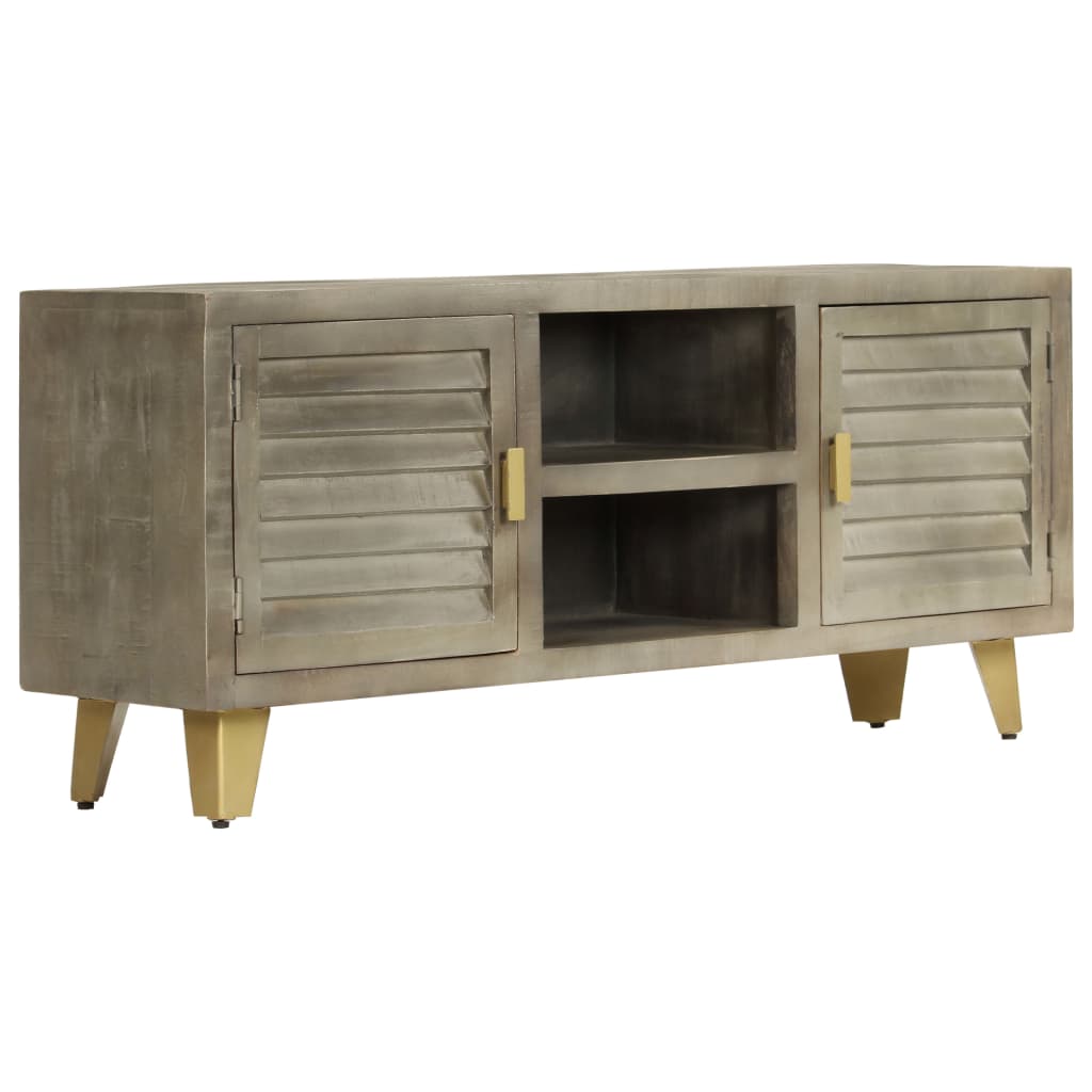 TV-Schrank Massivholz Mango Grau mit Messing 110x30x48 cm