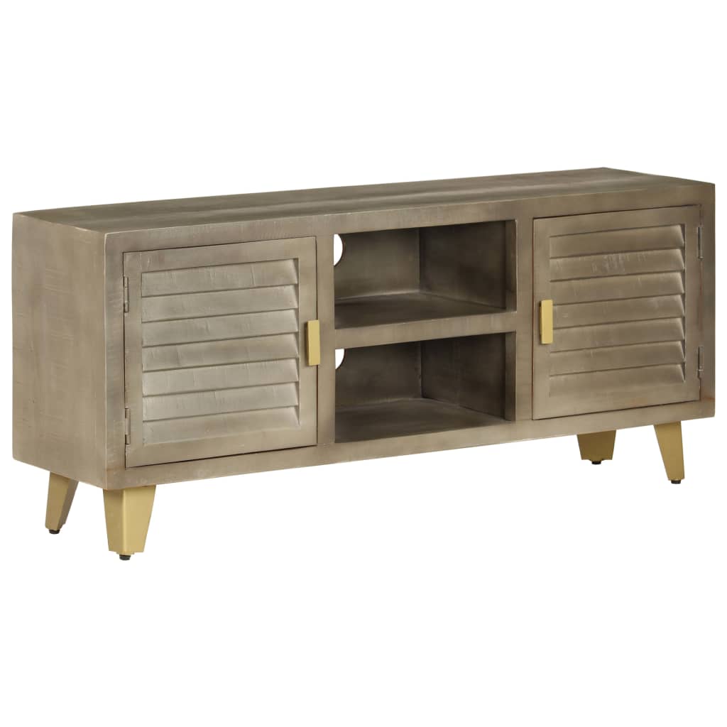 TV-Schrank Massivholz Mango Grau mit Messing 110x30x48 cm