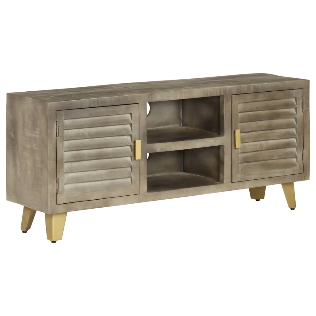 TV-Schrank Massivholz Mango Grau mit Messing 110x30x48 cm