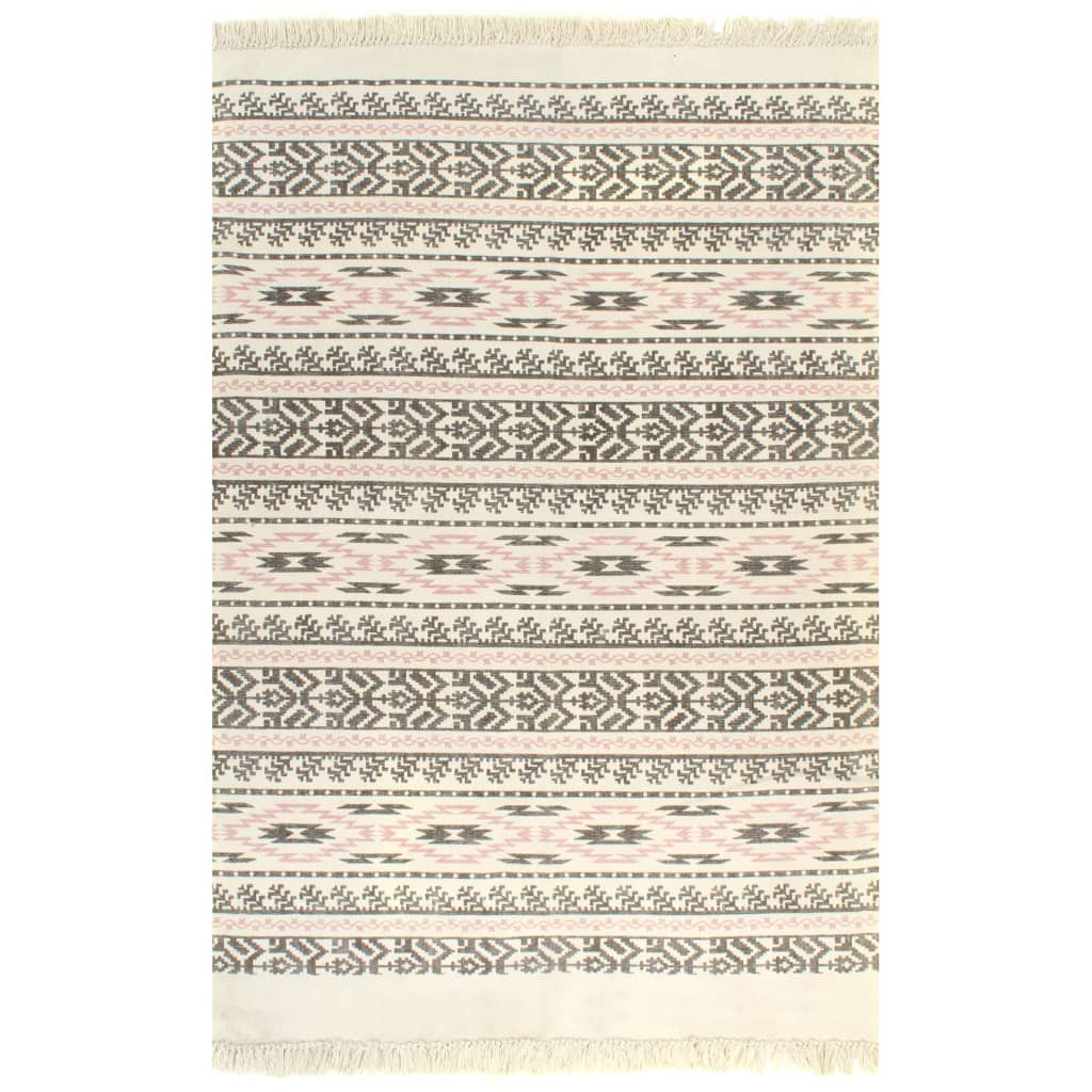 Kelim-Teppich Baumwolle 160x230 cm mit Muster Grau/Rosa