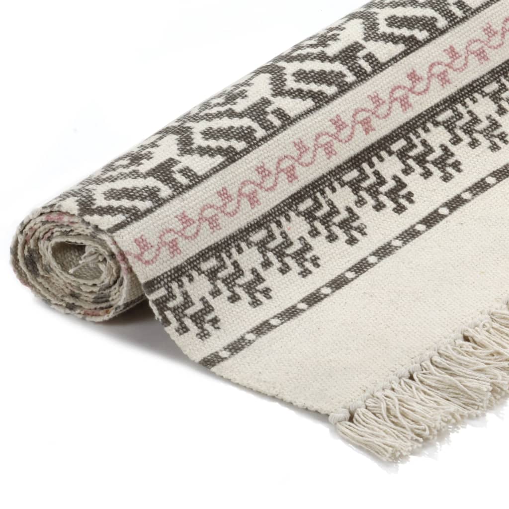 Kelim-Teppich Baumwolle 160x230 cm mit Muster Grau/Rosa
