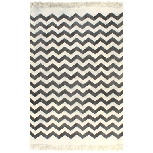 Kelim-Teppich Baumwolle 120x180 cm mit Muster Schwarz/Weiß