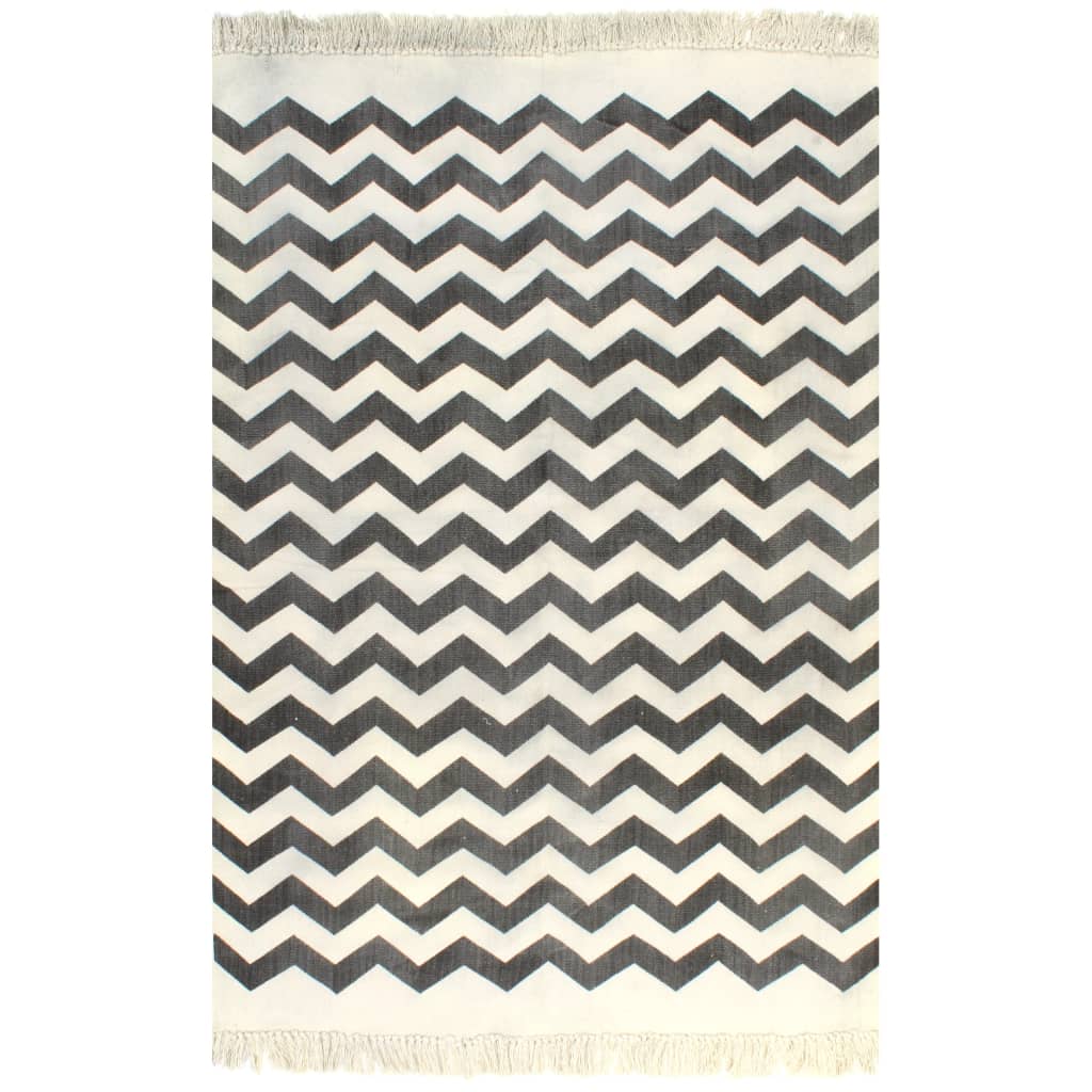Kelim-Teppich Baumwolle 160x230 cm mit Muster Schwarz/Weiß