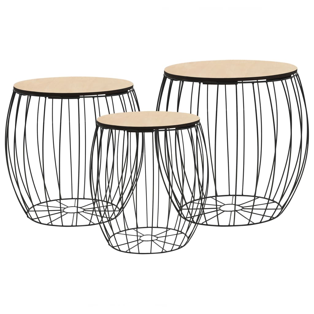 3-tlg. Couchtisch-Set Pappel-Sperrholz Eisen