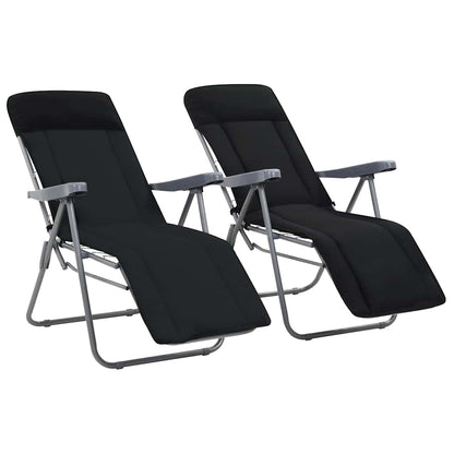 Klappstühle mit Kissen, 2 Stück, schwarz