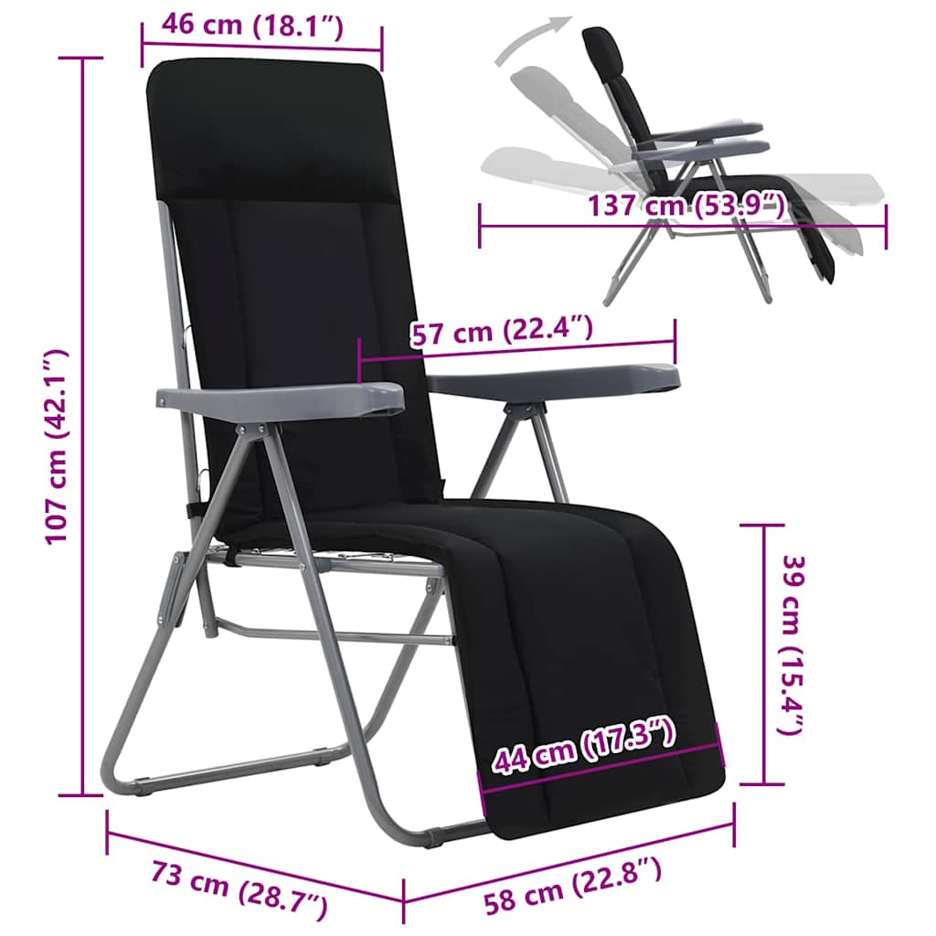 Klappstühle mit Kissen, 2 Stück, schwarz