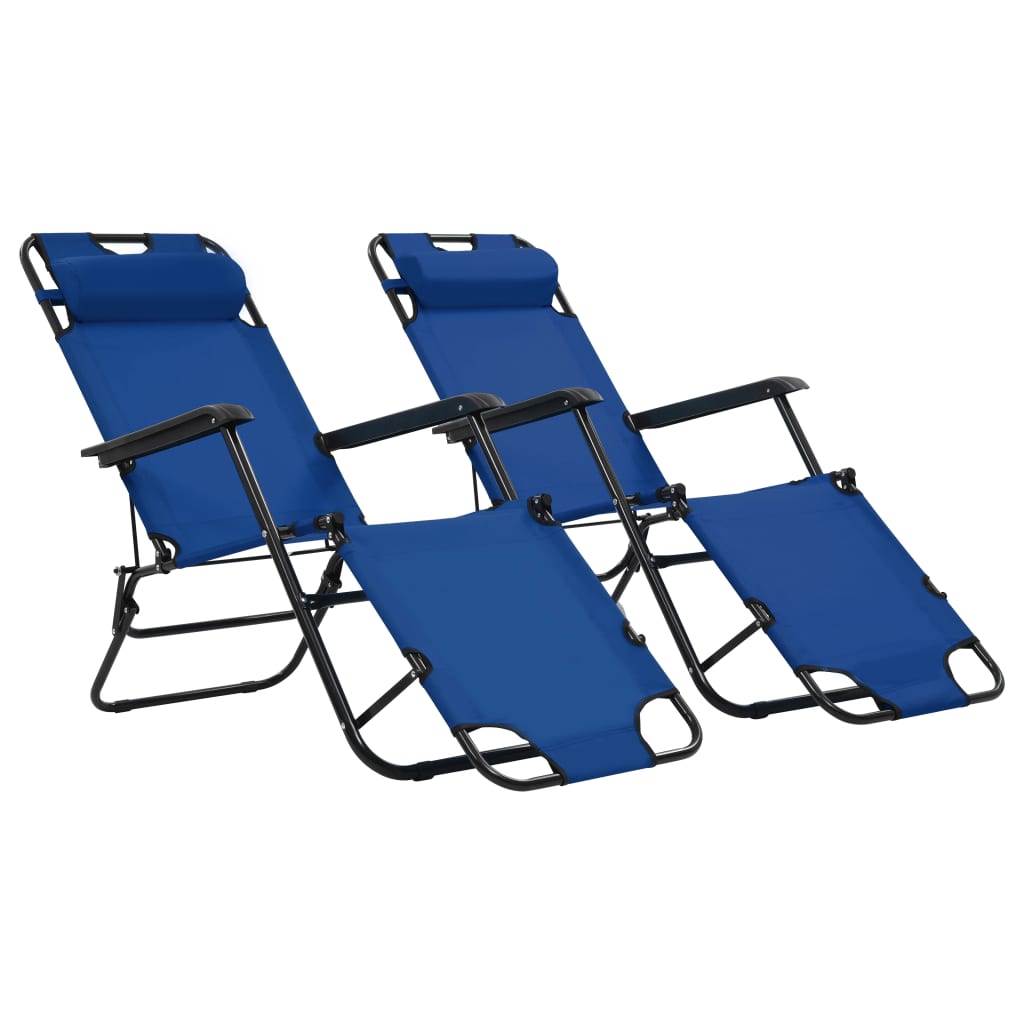 Chaises longues pliantes 2 pièces avec repose-pieds bleu