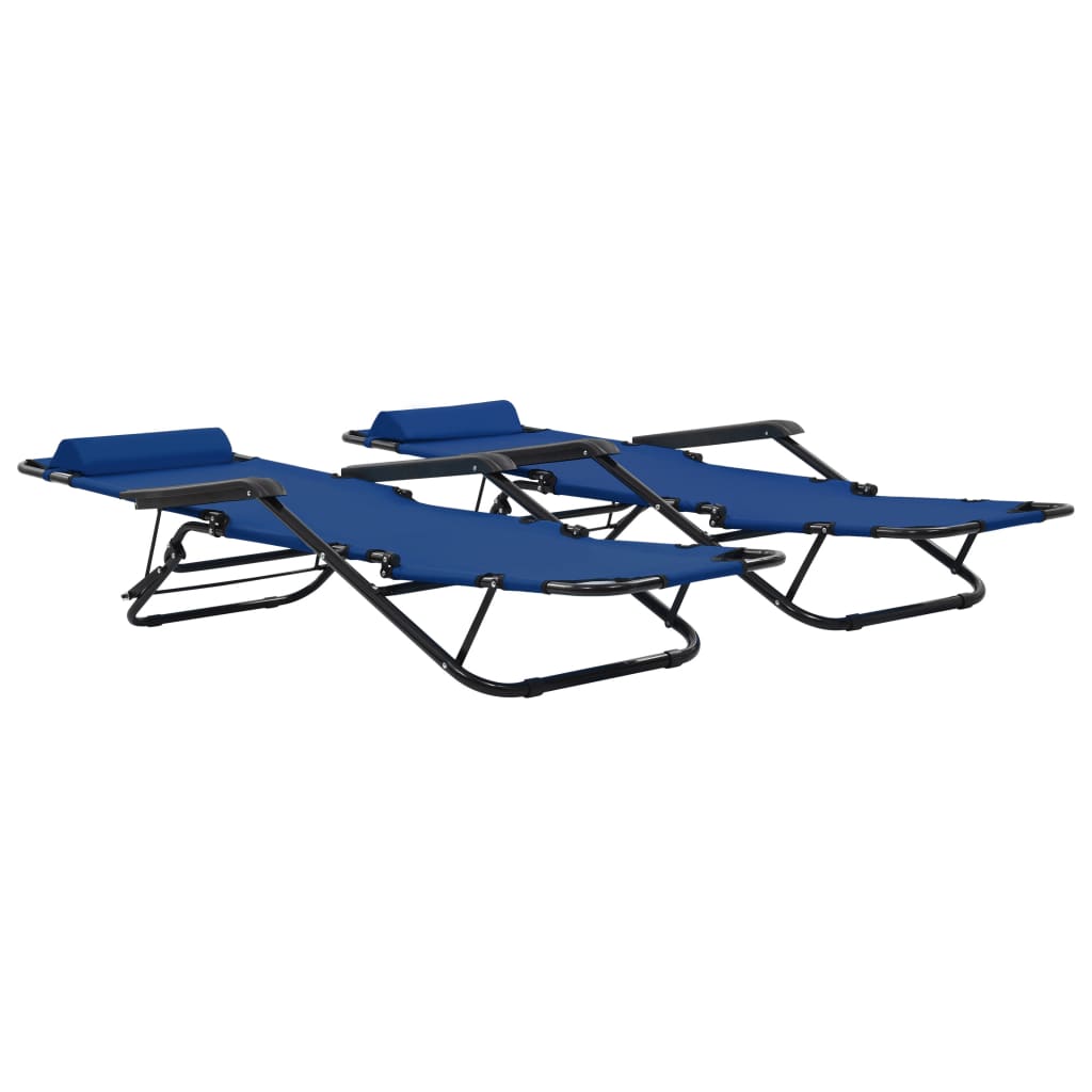 Chaises longues pliantes 2 pièces avec repose-pieds bleu